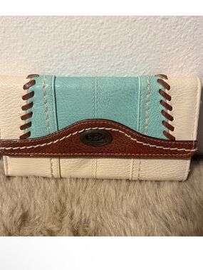 b.o.c. Cream, Turquoise, Brown Leather Wallet